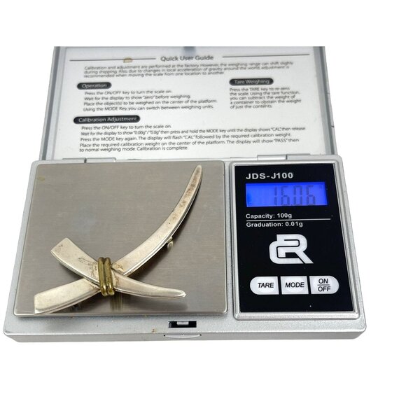 Mexico Handcrafted Sterling Silver and Brass Crossed Swords Pin Brooch Two Tone - Picture 7 of 7